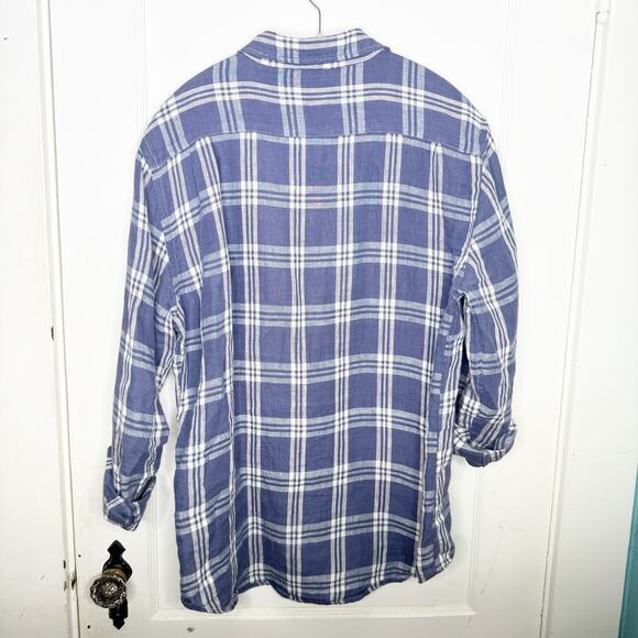 Faherty Men’s Linen Laguna Shirt Button Down Collared Jetty Plaid Blue Medium M - Picture 12 of 15
